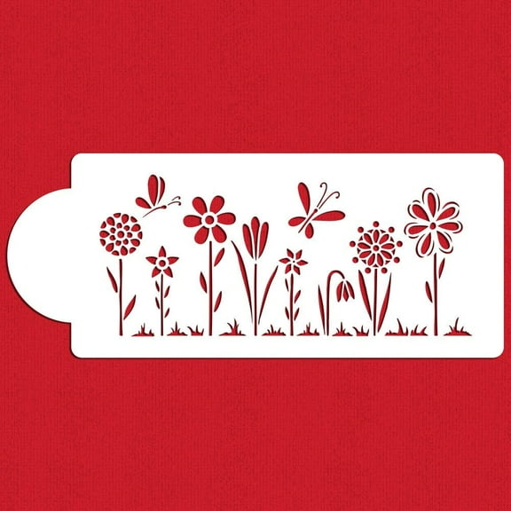 Designer Stencils Whimsical Flowers Cake Stencil Side, Beige/semi-transparent