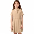 thumbnail image 6 of lcziwo Girls Short Sleeve Polos Dress with Pockets Back to School Uniform Summer Casual Flowy Dresses for Kids Khaki, 6 of 9