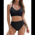 thumbnail image 1 of Conjunto de Bikini de Cintura Alta con Cordón Ajustable para Mujer, Traje de Baño Cruzado con Lazo en la Espalda. Negro S, 1 of 9
