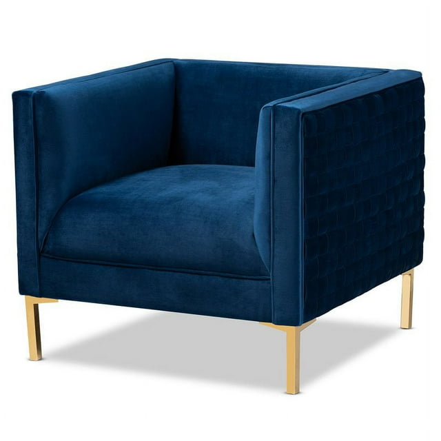 Baxton Studio Seraphin Navy Blue Velvet Gold Finished Armchair