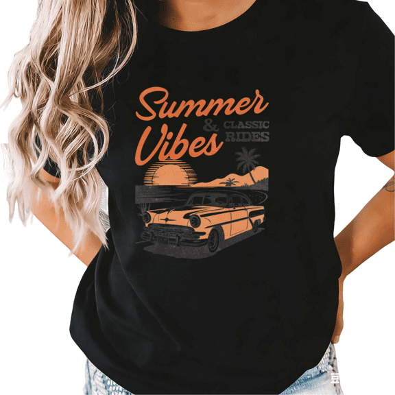Black Summer Vibes Car T-Shirt Graphic Tees Shirts Beach Streetwear S-5XL Mystical Tops