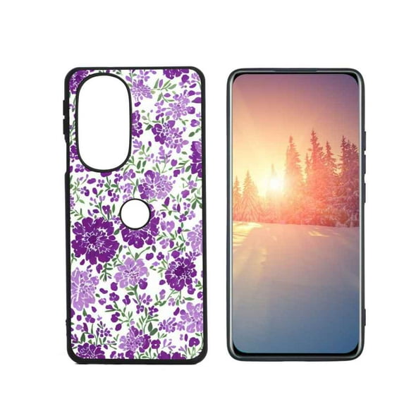 Compatible with Motorola Edge Plus 2022 Phone Case, Purple-Floral-3 Case Men Women, Flexible Silicone Shockproof Case for Motorola Edge Plus 2022