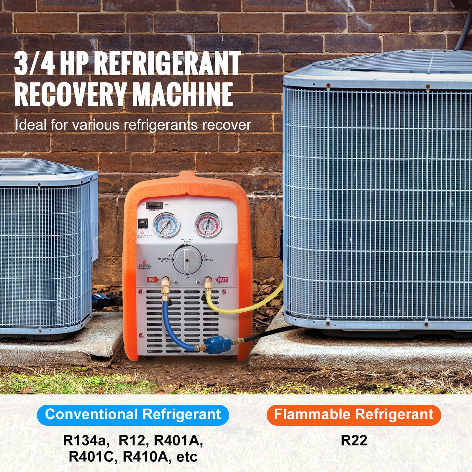 KFFKFF Refrigerant Recovery Portable 3/4 HP Machine for Vapor Liquid Refrigerant