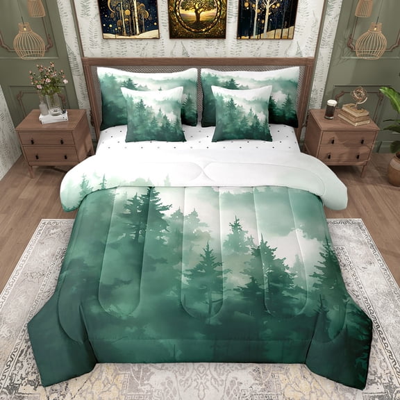 Feelyou Men Rustic Landscape Twin Bedding Sets 7pcs, Green Tree Plant Comforter Set