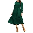 thumbnail image 5 of Mengpipi Womens Casual Long Sleeve Midi Dresses Smocked Flowy Tiered Dress Darkgreen, Size 4-6, 5 of 7