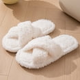 thumbnail image 2 of Mostsola Open Toe Slippers for Women Fuzzy Memory Foam Cross Band Plush House Slippers Slides, 2 of 6