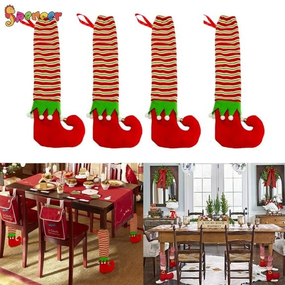 Spencer 4PCS Christmas Chair Leg Cover Table Leg Covers Furniture Socks Santa Claus Elf Feet Shoes Legs Decoration for Christmas Party, Family Dinner