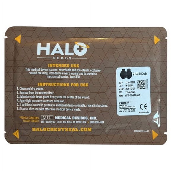 Halo Chest Seal for IFAK, 2 Seals Per Package