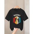 thumbnail image 1 of T-Shirt Featuring a Colorful Hexagonal Frame Around a Rugby Player Silhouette, with The Word 'RUGBY' Prominently Displayed. The Stretchy Fabric Is Suitable for Girls Aged 4-13 As a Clothing Gift., 1 of 6