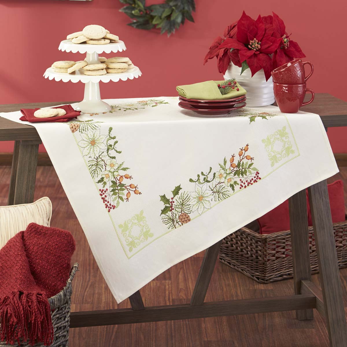 Herrschners® Winter Blossoms Table Topper Counted Cross-Stitch Kit