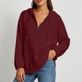 thumbnail image 6 of Women's Half Zip Hooded Sweatshirt Long Sleeve Loose Casual Pullover Hoodie with Pockets Solid Color Tops for Autumn Winter Wear Wine, 6 of 9