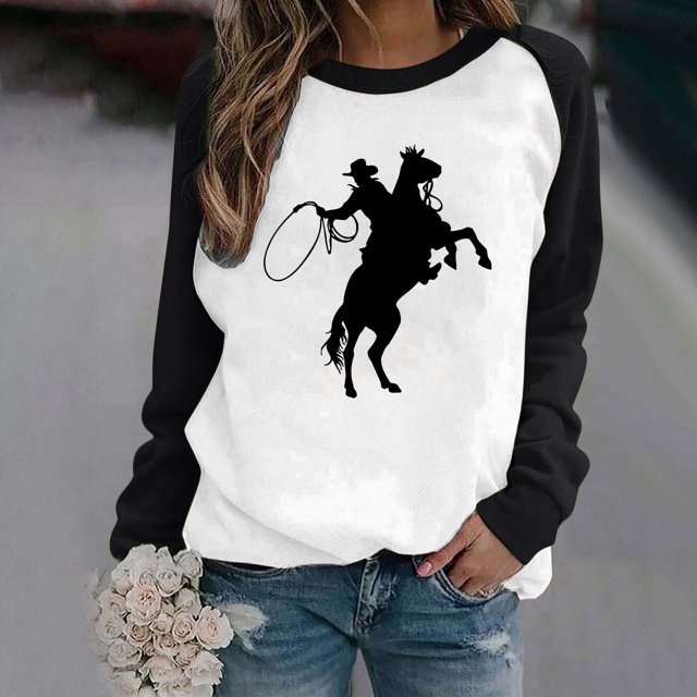Nouveaux Hauts pour Femmes 2023 Grande Taille Mode Décontractée Imprimé Col Rond Manches Longues T-Shirt Ample Blouse d'Automne Chandail à Enfiler Hauts Chandails Sans Capuche Coupe Ample Chandail pour Femmes