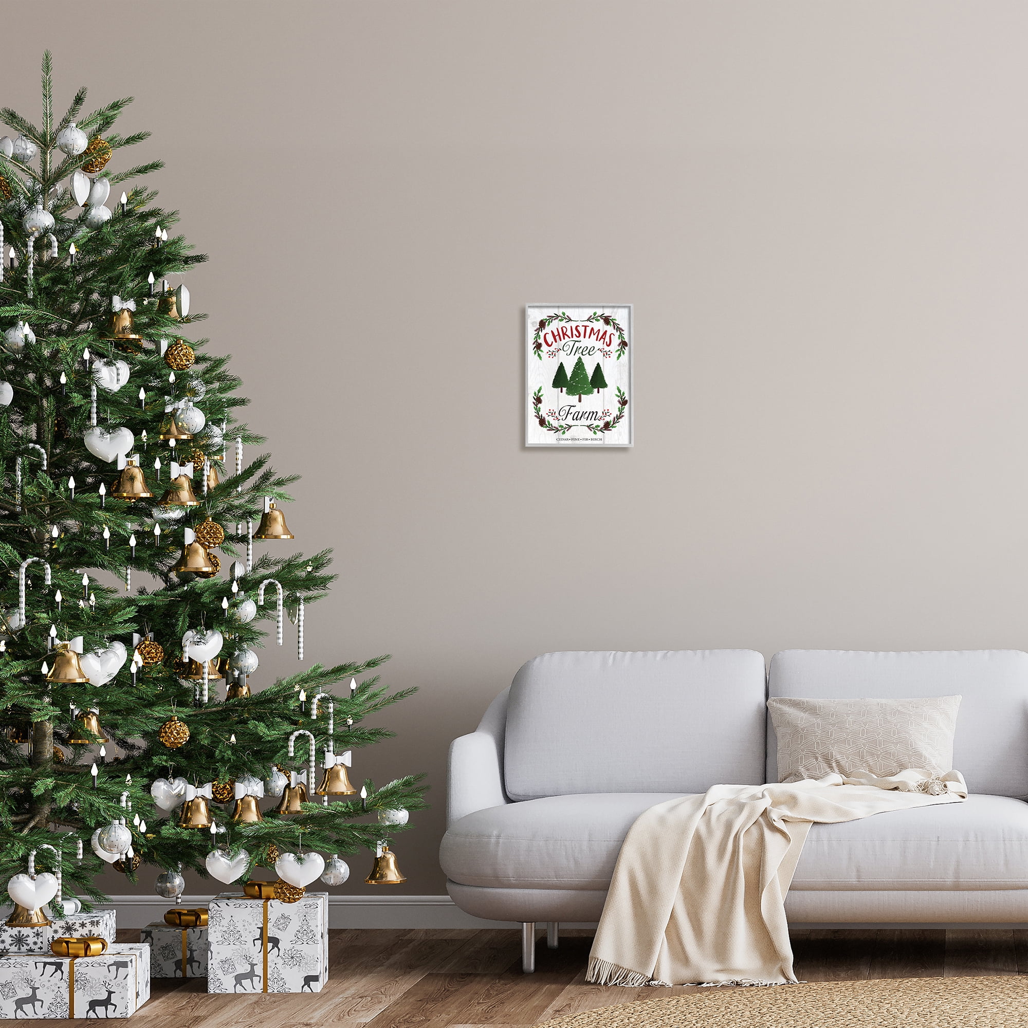 Stupell Indtries Rtic Christmas Tree Farm Advertisement Green Pine Holly,11 x 14,Design by Louise Allen Designs