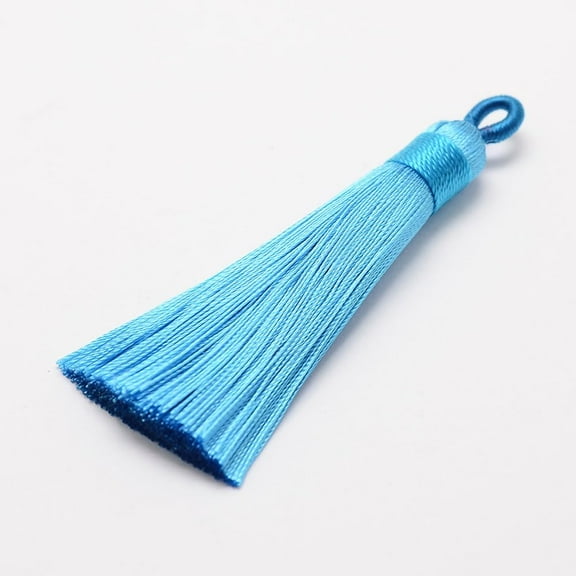 2pcs Polyester Tassel Big Decorations Ice Silk Tassel Deep Sky Blue 60~67x8mm Hole: 5x7mm