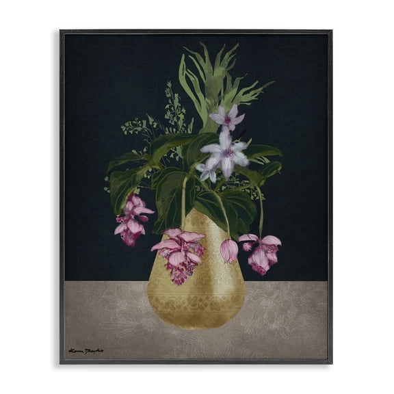 Stupell Industries French Country Gold Vase Pink Flower Drawing Black Framed Giclee Art, 16 x 20, by Karen Dreyfus