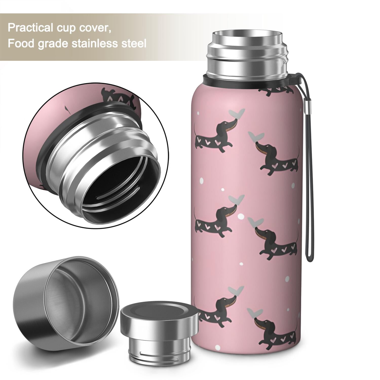 20 Oz Cute Cartoon Dachshund Coffee Tumbler Double Wall Insulated Stainless Steel Water Bottle | Metal Reusable Thermoses Flask with Cup Cap | Leak & Sweat Proof with Anti-Dust Lid