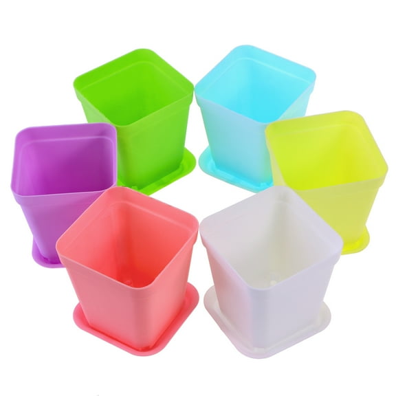 BESTOYARD 12Pcs Plastic Plant Pots Assorted Colors with Drain Holes and Pallets for Flowers
