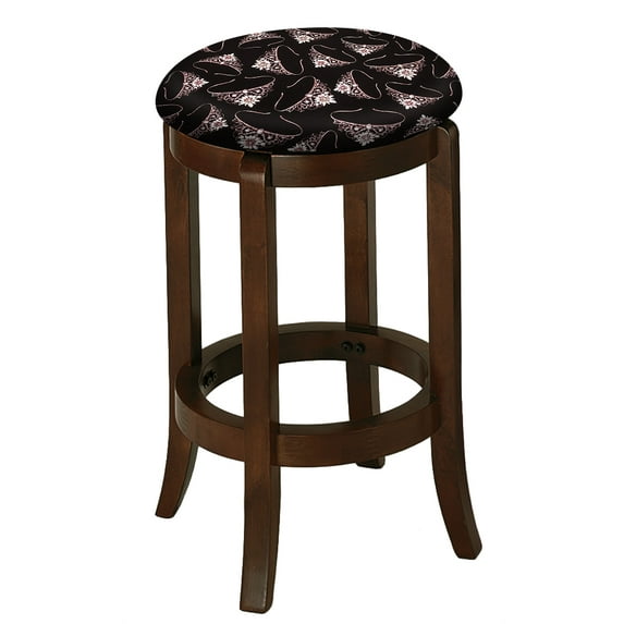 The Furniture King Wood Bar Stool Espresso Finish 24" Tall Kitchen Game Room Stool with Your Favorite Novelty Theme Fabric Covered Swivel Seat Cushion (Tiaras on Black)