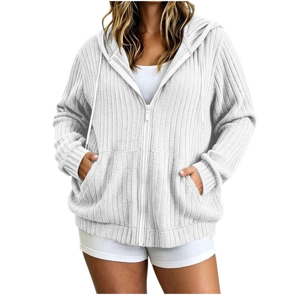cocolona Womens Plus Size Knit Cardigan Oversized Long Sleeve Hooded Drawstring Jacket Solid Color Casual Zipper Fall Tops