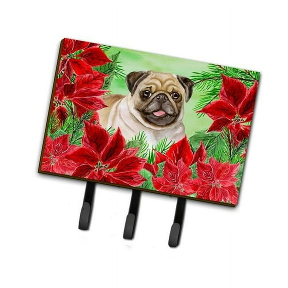Fawn Pug Poinsettas Leash or Key Holder