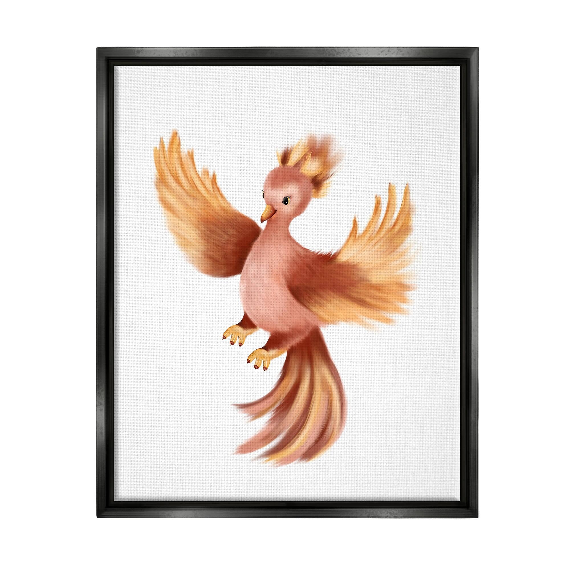 Stupell Industries Flying Phoenix Bird Mythology Fantasy Creature Illustration Painting Luster Gray Floating Framed Canvas Print Wall Art, Design by Studio Q