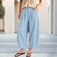 thumbnail image 2 of Tqcoqu Women's Cotton Linen Pleated Pants,Button High Waist Loose Cropped Balloon Casual Trousers With Pockets For Spring Summer,Light Blue Women's S-XXL, 2 of 7