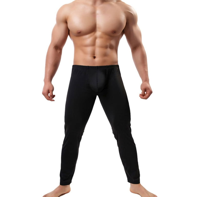 Mens Ice Silk Long Johns Thermal Underwear Bottom Elastic Sports Tight  Leggings