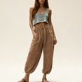 thumbnail image 7 of Nestiefly Linen Capri Pants for Women Drawstring Baggy Summer Beach Capris Pants for Women Breathable Relaxed-Fit Trousers with Pockets Coffee S, 7 of 7