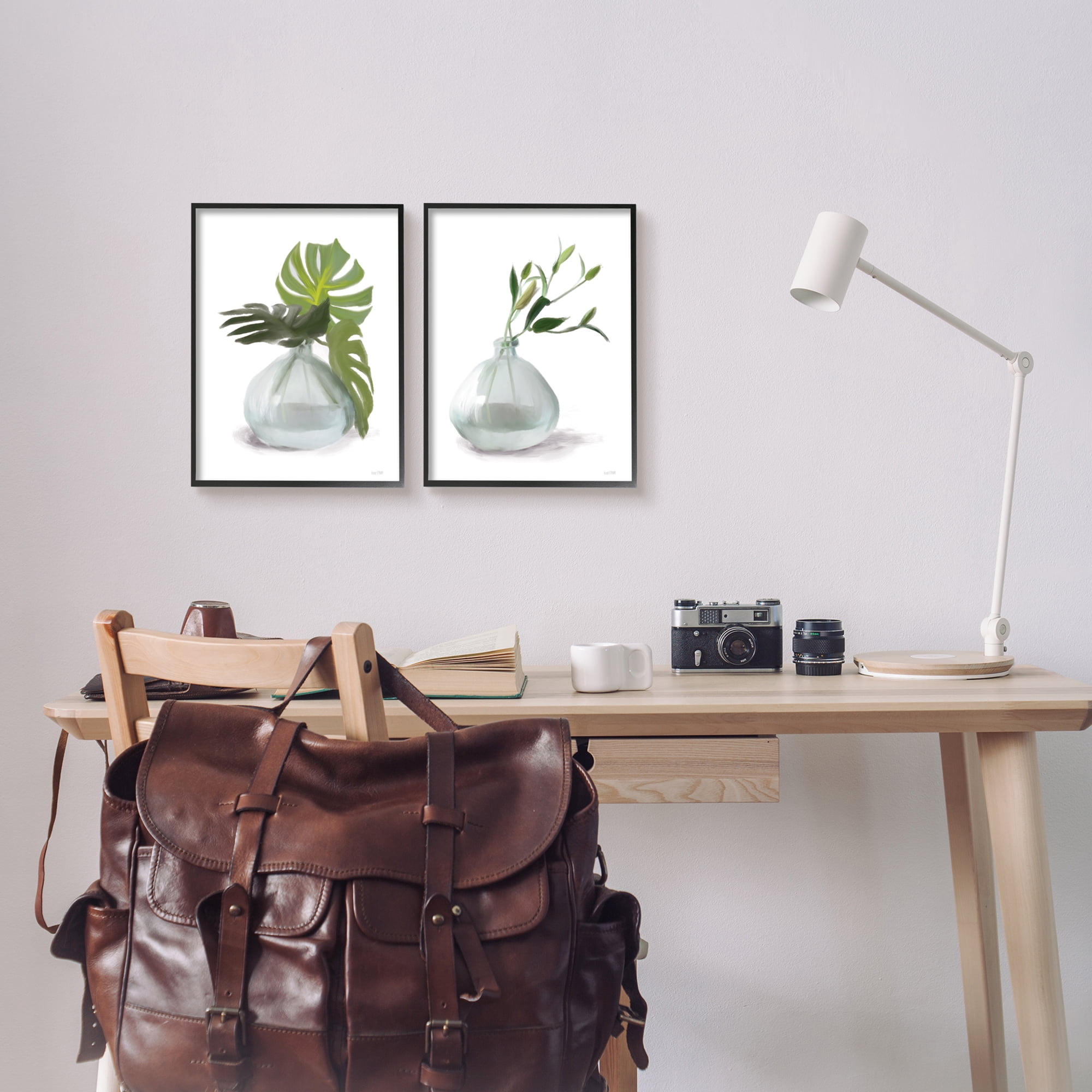 Stupell Simple Monstera Plant Leaf Sprigs Botanical & Floral Painting Black Framed Art Print Wall Art, Set of 2