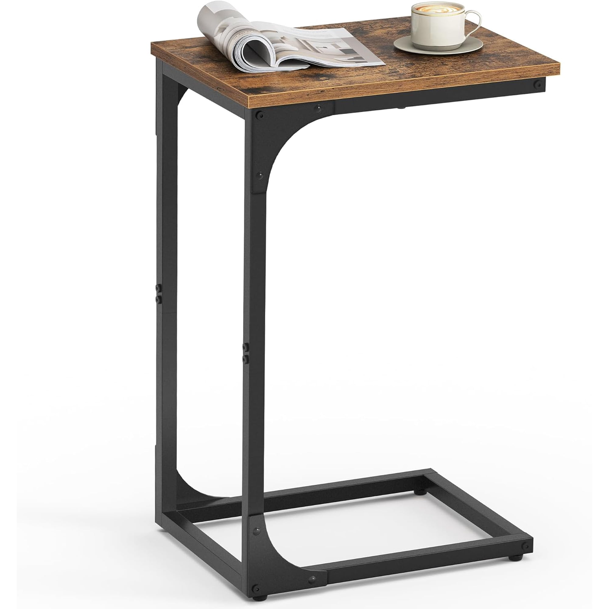 C-Shaped End Table Small Sofa Side Table with Metal Frame