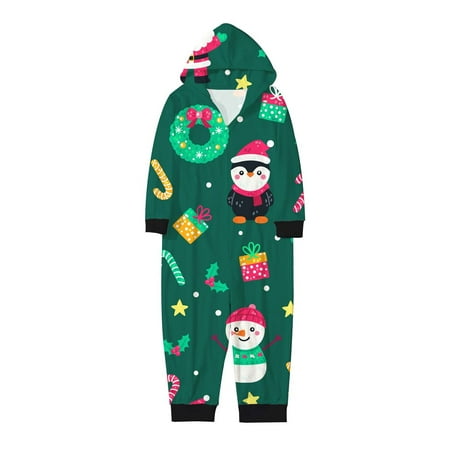 

Family Photo Outfits Christmas Printed Festive Long Sleeve Jumpsuit Soft Casual With Hood Family Gathering Casual Pajamas Set Green 7 Years - 8 Years