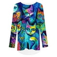 thumbnail image 2 of CLOOCL Women Long Sleeve Shirts Scoop Hem Top Cats Painting Printed T-Shirts Oversized, 2 of 6