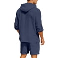 thumbnail image 4 of Mens 2 Piece Short Sets with Pocket Hooded Long Sleeve Button Down Shirt and Shorts Summer Fashion Casual Beach Vacation Homewear, 4 of 5