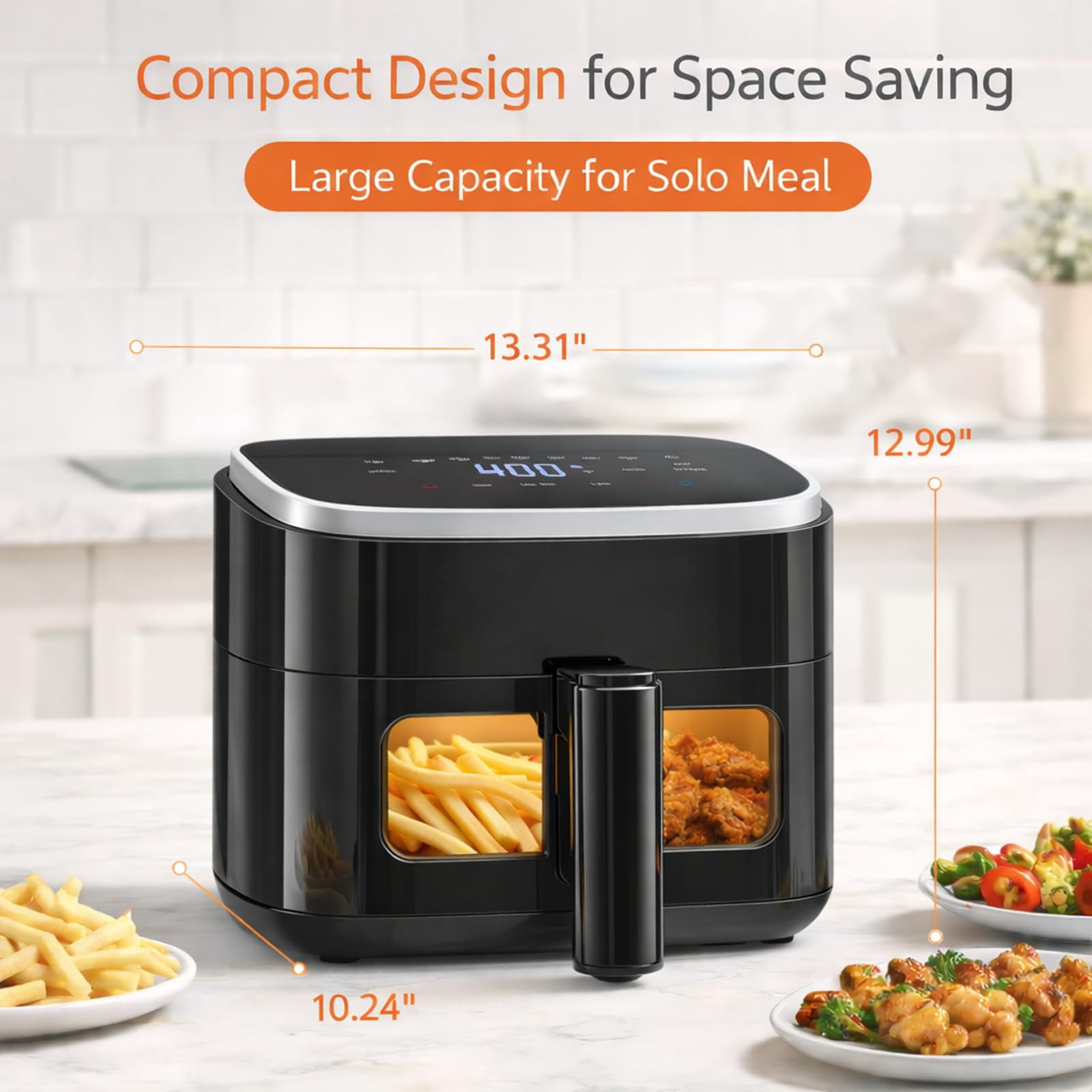 Plum Chef Air Fryer 4 Qt, 8-in-1 Digital Air Fryer with Visible Window, Nonstick Dishwasher-Safe Basket, 60-Min Timer, 1500W, Black – Perfect for Fries, Wings & Baking