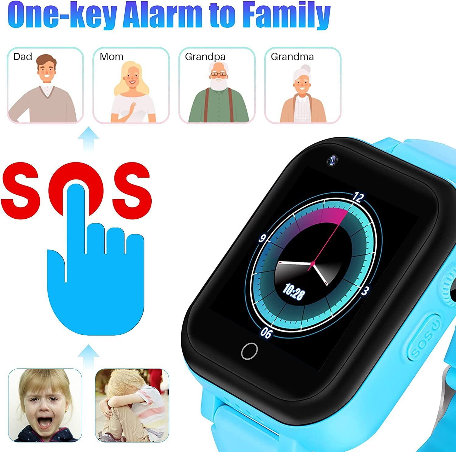 4G GPS Watches for Kids, Smart Watches Children's Mini Cell Phone with Dual  Camera, Calling, SOS, Life Water Resistant 2-Style Cartoon Straps for 3-12