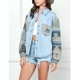 thumbnail image 2 of HSHDLDF Women's Aztec Denim Jacket Distressed Lapel Long Sleeve Vintage Button Down Denim Jacket Shacket, 2 of 7