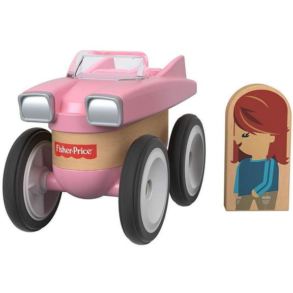 Fisher-Price Wonder Makers Design System Wooden Pink Classic Car - Mix and Match with other sets - Includes 3 Piece Vehicle and Driver