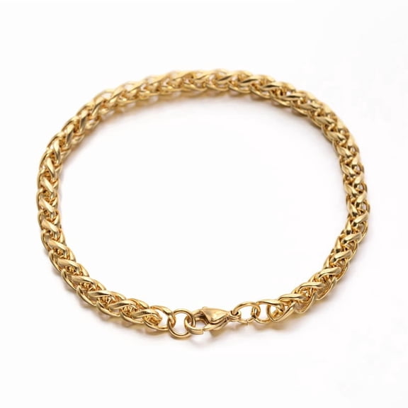 304 Stainless Steel Wheat Chains Bracelets with Lobster Clasps Golden 8-1/4 inch(210mm) 5mm