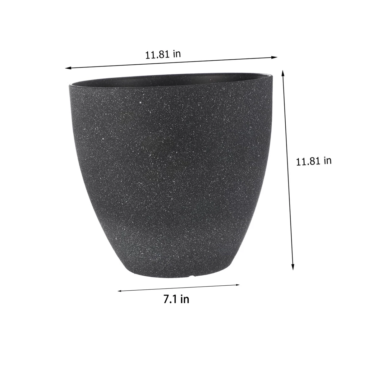 ShadeMart Dark Grey Simulated Stone Flower Pot Stylish Resin Planter with Drainage Holes and Resin Tray, 11.8”(Upper D)x 7.1”(Bottom D) x 11.8”(H)