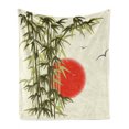 thumbnail image 1 of Bamboo Print Soft Flannel Fleece Throw Blanket, Abstract Branch on Sunset Background Design Bird and Sun Image, Cozy Plush for Indoor and Outdoor Use, 60" x 80", Vermilion and Green, by Ambesonne, 1 of 6