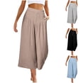 thumbnail image 1 of Sentmoon Pants Solid Color High Waist Womens Petite Pants Plus Size Loose Fit Linen Wide Leg Delightful Summer Womens Trouser Pants Beach Essentials for Working Out and Gym Gray S, 1 of 9