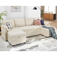 thumbnail image 3 of Roomy Homy Sleeper Sofa, 110 inch Oversize - 2 in 1 Pull Out Bed, Sectional Sleeper Sofa with Double Storage Chaise for Living Room, Beige Chenille Couch, 3 of 8