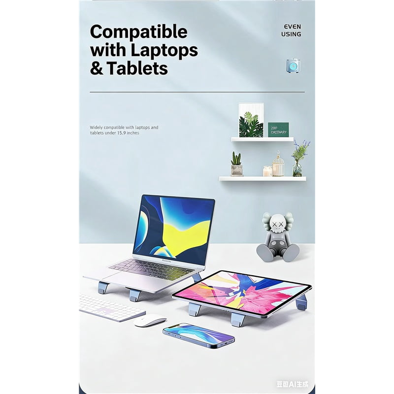 2-in-1 Aluminum Laptop Cooling Stand, Quiet Fan Notebook Cooler & Desk Fan for 15.9 Inch Laptops Tablets