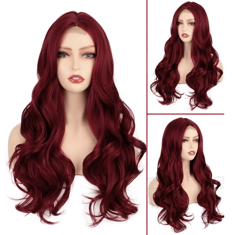 XIAQUJ Long Red Lace Front Wig for Women Middle Parts Long  display picture 3