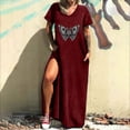 thumbnail image 1 of SMihono Summer Boho Maxi Dress pour Femmes Plus Size Col Rond Imprimé Décontracté Manches Courtes Poche Fendue Longue Dress Beach Swing Sundress, 1 of 8