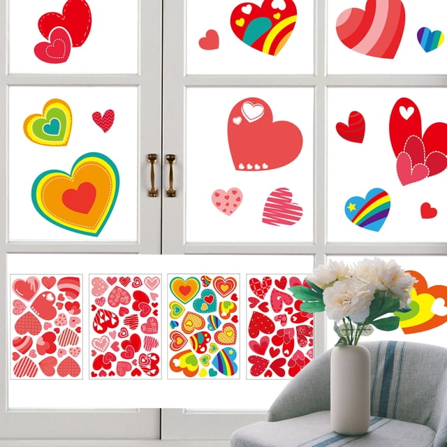 Xihbxyly Pegatinas para Ventana de San Valentín, Colección de 194 Piezas con Forma de Corazón, Diseño Electrostático No Adhesivo, Reutilizables y Fáciles de Instalar, Ideales para Decorar Vidrio y Re