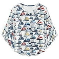 thumbnail image 4 of Blue, Red, Yellow Sailboat Pattern Women's V-Neck Blouse With 3/4 Ruffled Bell Sleeves Casual Top Ladies Blouses, 4 of 7