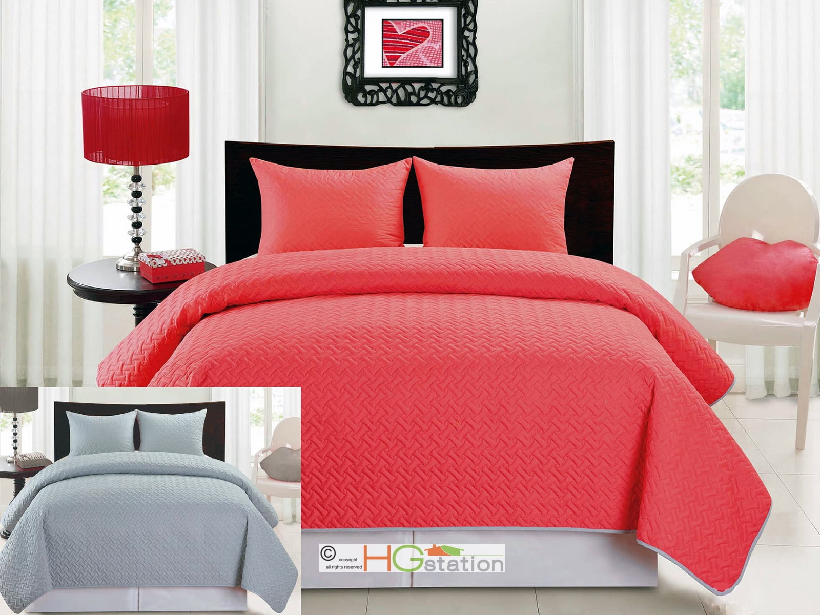 3Pc Herringbone Reversible Quiltlike BedSpread Blanket Set Shams Hot