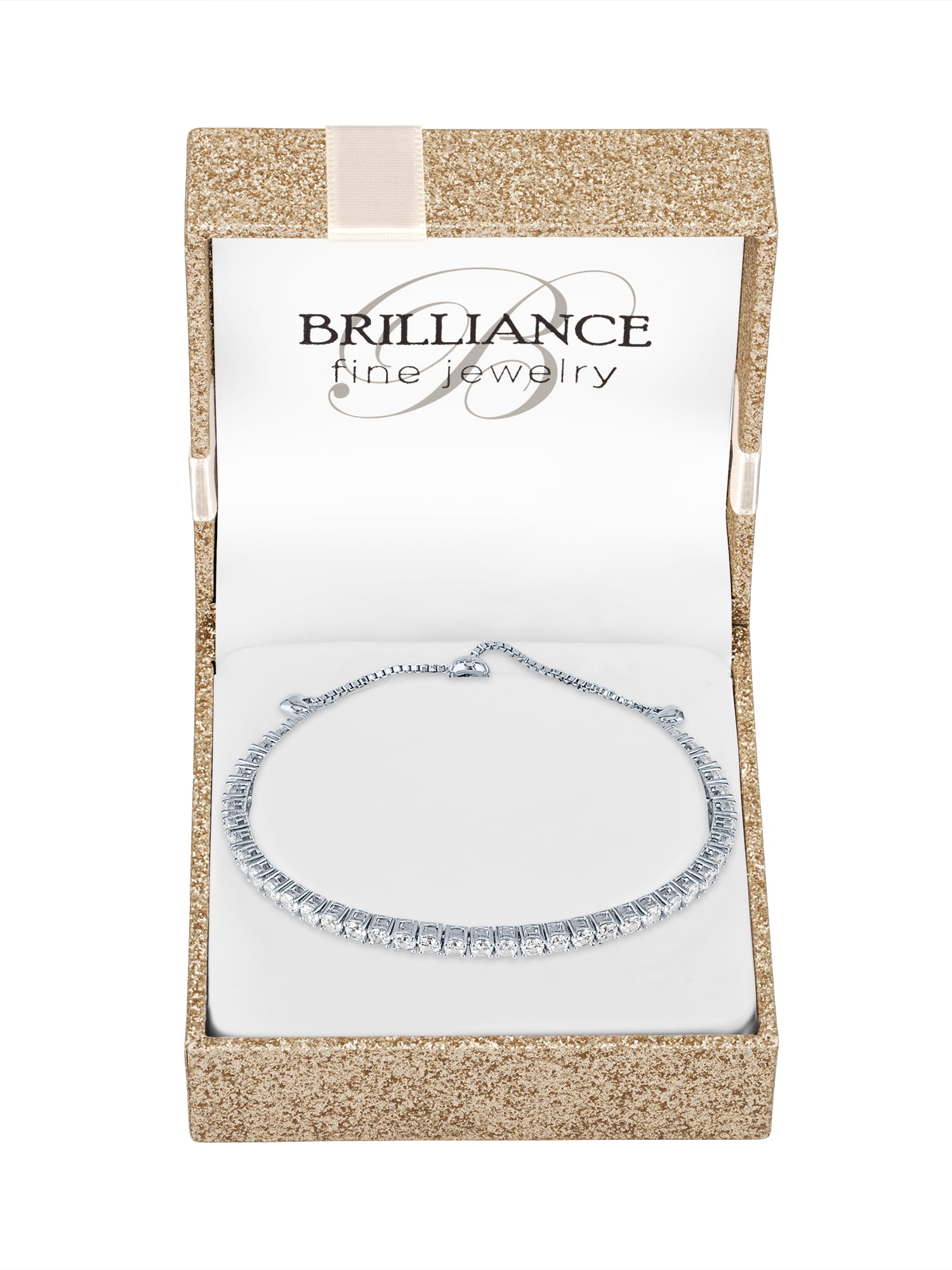 Ladies Brilliance Fine Jewelry Sterling Silver Plated Simulated Blue Sapphire and CZ Adjustable Bracelet