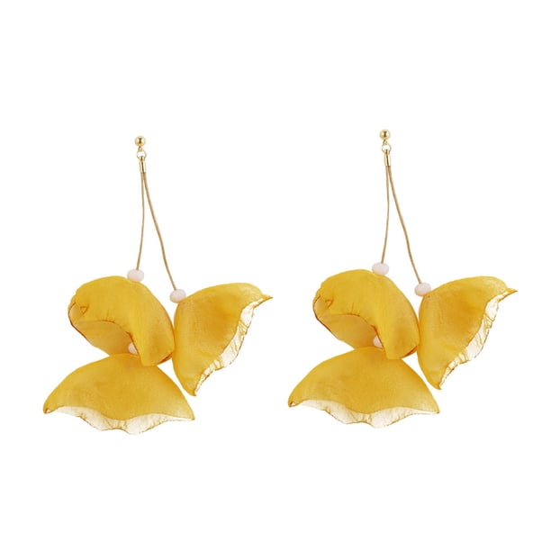 Qarigey Pendientes colgantes de flores de tela, elegantes y livianos, fáciles de combinar con cualquier atuendo Pendientes de flores Ropa, zapatos y accesorios Miscelánea amarillo